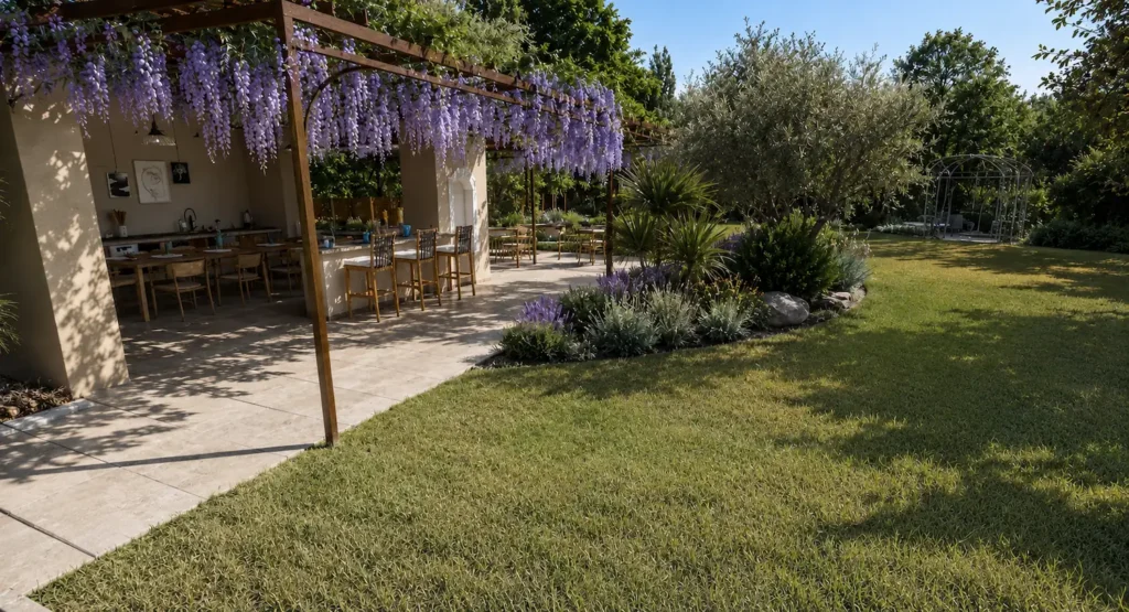 Pergola en dur côté jardin