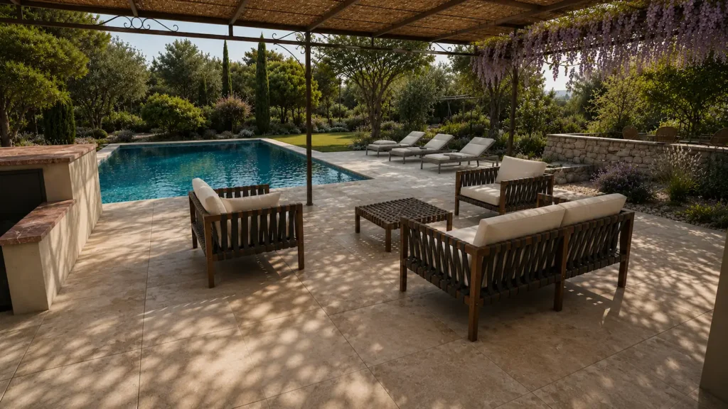 Espace détente avec vue sur piscine