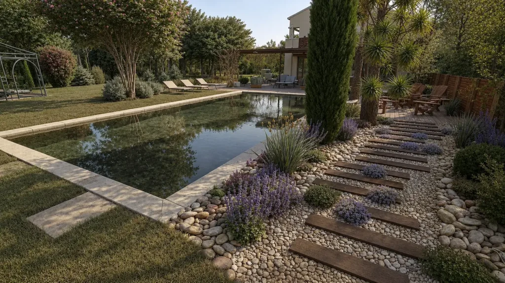 Jardin aménagé avec piscine intégrée