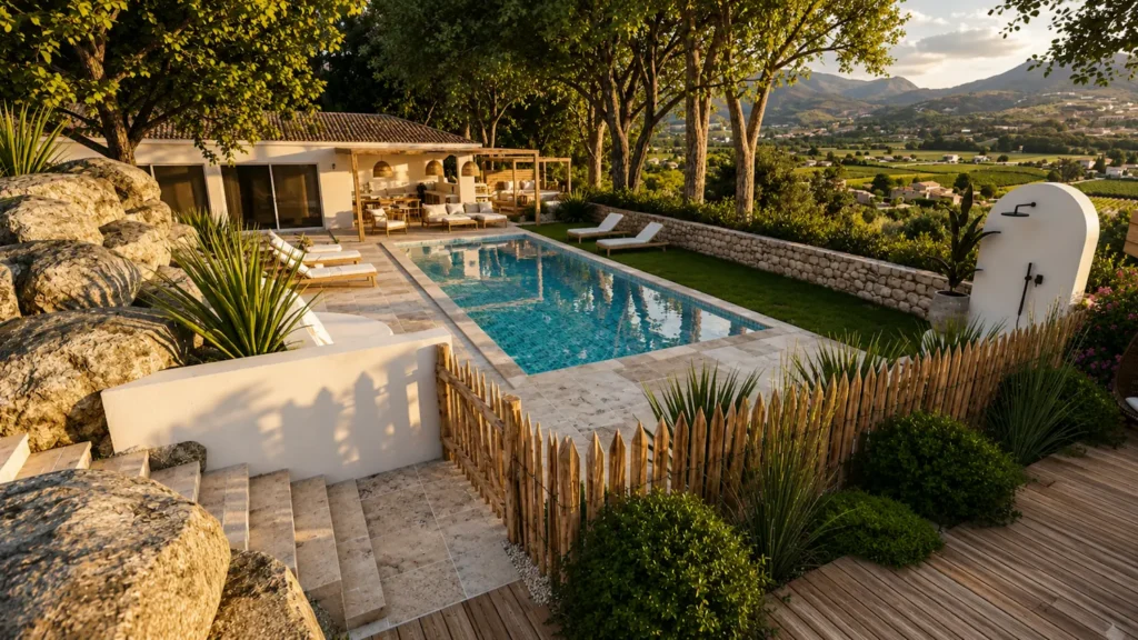 Espace aménagé avec piscine dans la villa Mykonos